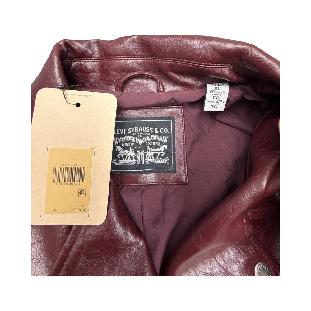 Levi's Jacket Womens XL Burgundy Faux Leather Moto Asymmetrical Zip Biker New - Picture 3 of 12